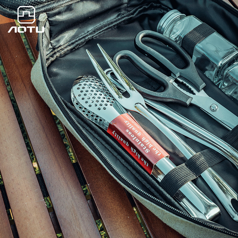 12 darabos kültéri konyhai készlet, rozsdamentes acélból készült hordozható evőeszközök, kempingfelszerelések, önvezető túra, kempingezés, piknik