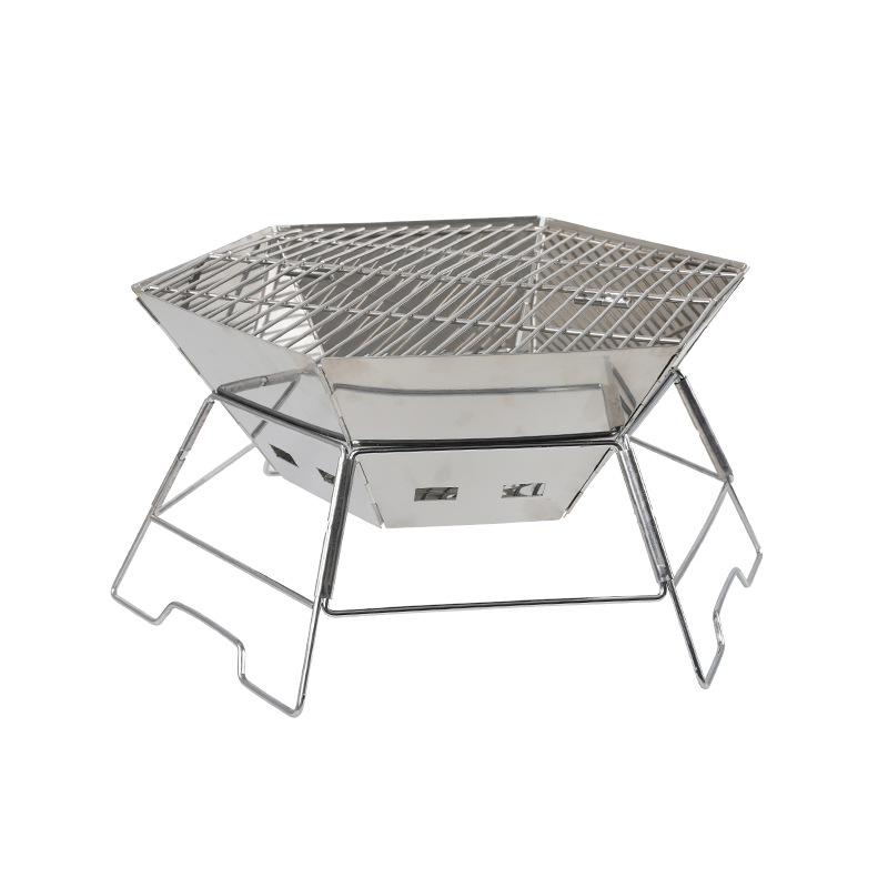 Lauko iškylų kepsninė, šešiakampė sulankstoma kepsninė, šešiakampė anglies viryklė, nešiojama nerūdijančio plieno kepsninė