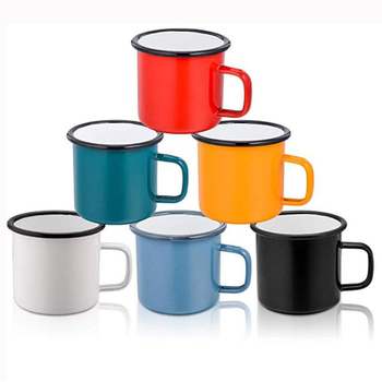 Трансгранична гореща продажба на високотемпературна чаша с висока цветна стойност, класическа носталгична емайлирана чаша за кафе, персонализиране на лого с модел