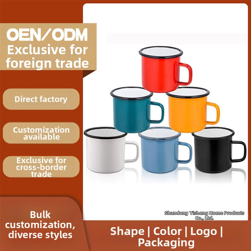 Трансгранична гореща продажба на високотемпературна чаша с висока цветна стойност, класическа носталгична емайлирана чаша за кафе, персонализиране на лого с модел