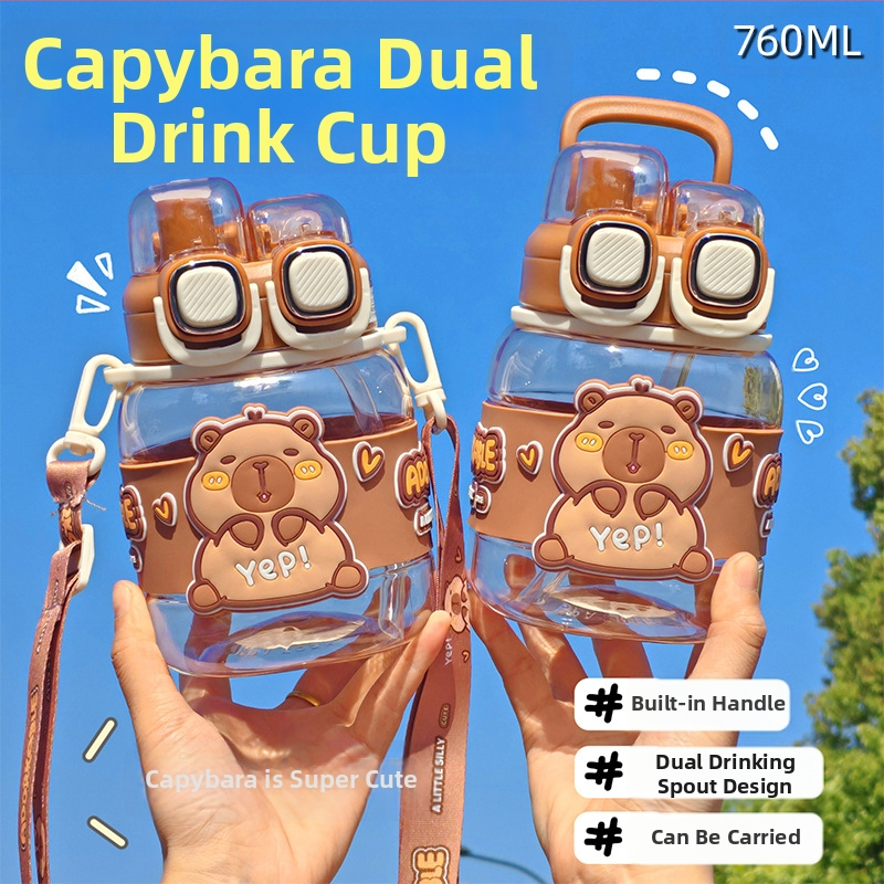 „Kapibala“ dvigubas vandens puodelis mokiniams, skirtas specialiai mokyklai, berniukams ir mergaitėms, nešiojamas didelės talpos šiaudelis.