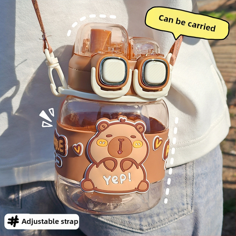 Kapibala чаша за вода през тялото, двойна чаша за пиене за училище, специална лятна училищна чаша за момчета и момичета, преносима чаша със сламка с голям капацитет