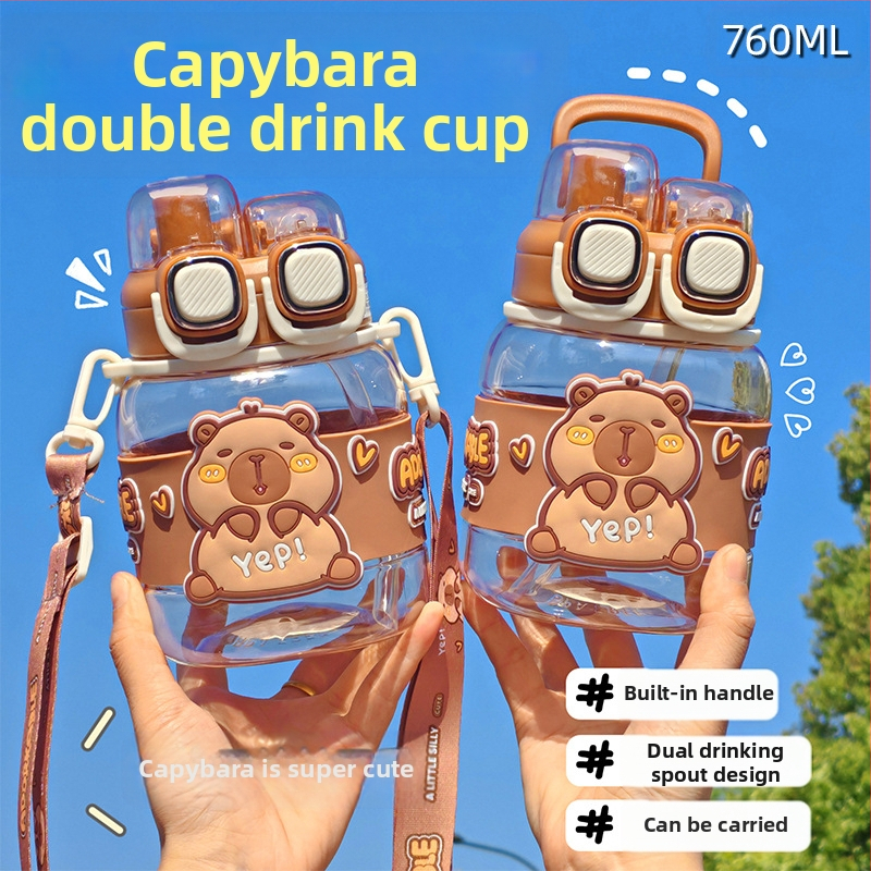 „Kapibala“ dvigubas vandens puodelis mokiniams, skirtas specialiai mokyklai, berniukams ir mergaitėms, nešiojamas didelės talpos šiaudelis.