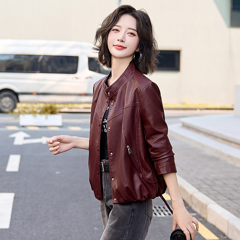 Naiste 2024. aasta sügisene PU-nahast mantel, uus saabumine, moekas, stiilne, lühike, vabaaja, universaalne mootorrattajakk