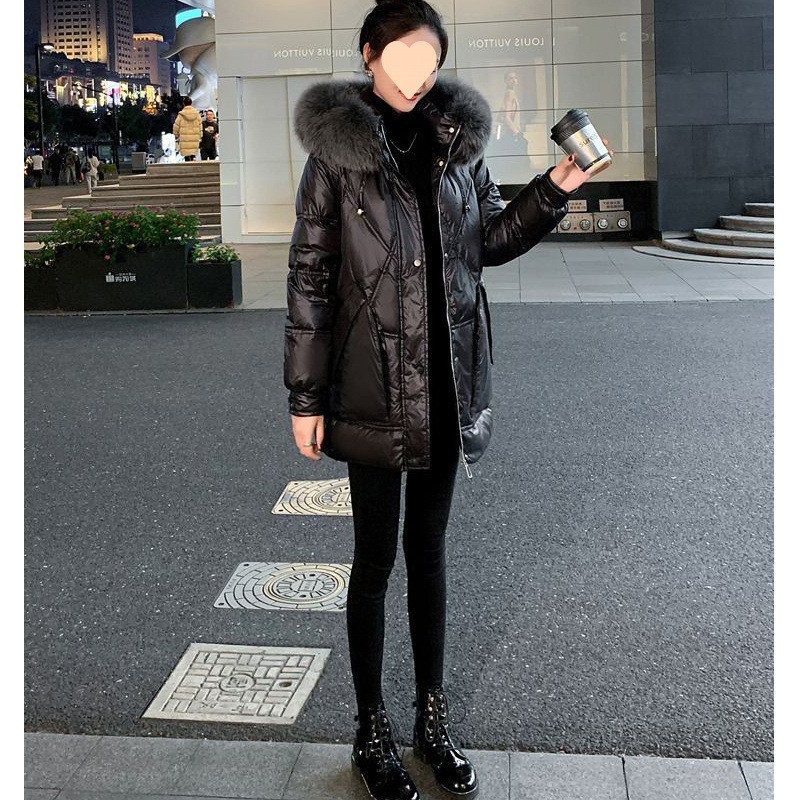 Y5K2024 pūkinė žieminė striukė su kailine apykakle, odinė striukė su storesne laisva korėjietiško stiliaus madinga, neplaunama viršutinė dalis