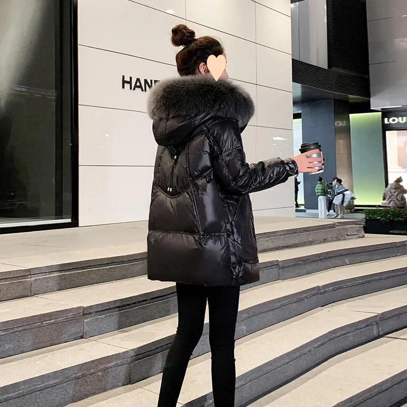 Y5K2024 pūkinė žieminė striukė su kailine apykakle, odinė striukė su storesne laisva korėjietiško stiliaus madinga, neplaunama viršutinė dalis