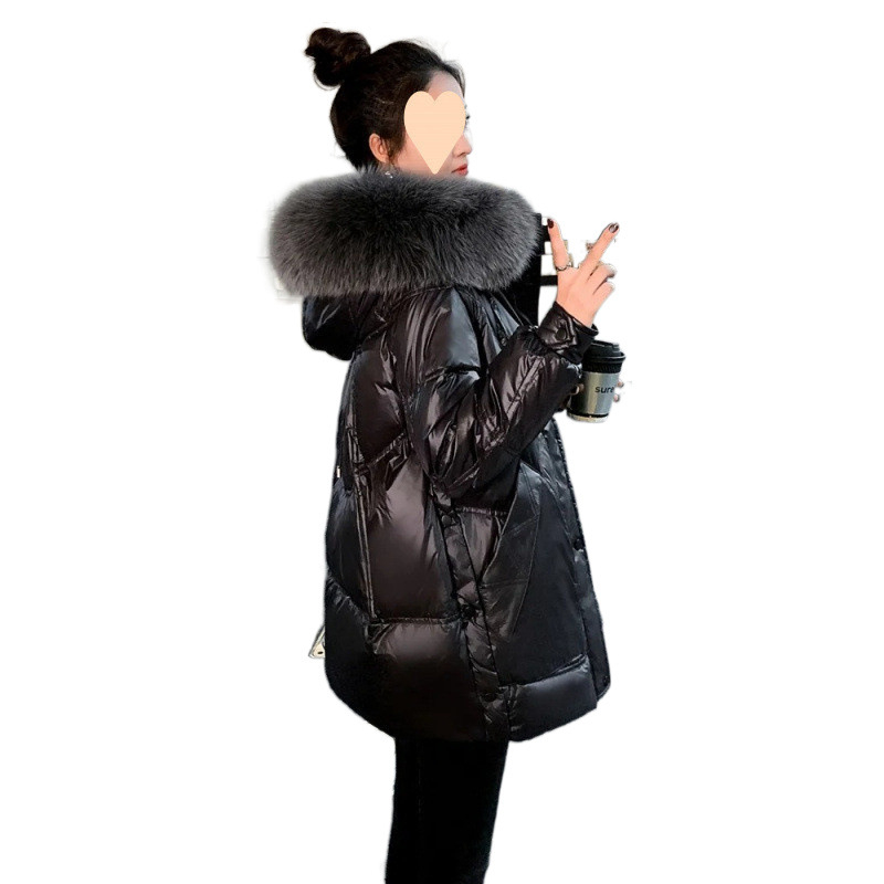 Y5K2024 pūkinė žieminė striukė su kailine apykakle, odinė striukė su storesne laisva korėjietiško stiliaus madinga, neplaunama viršutinė dalis