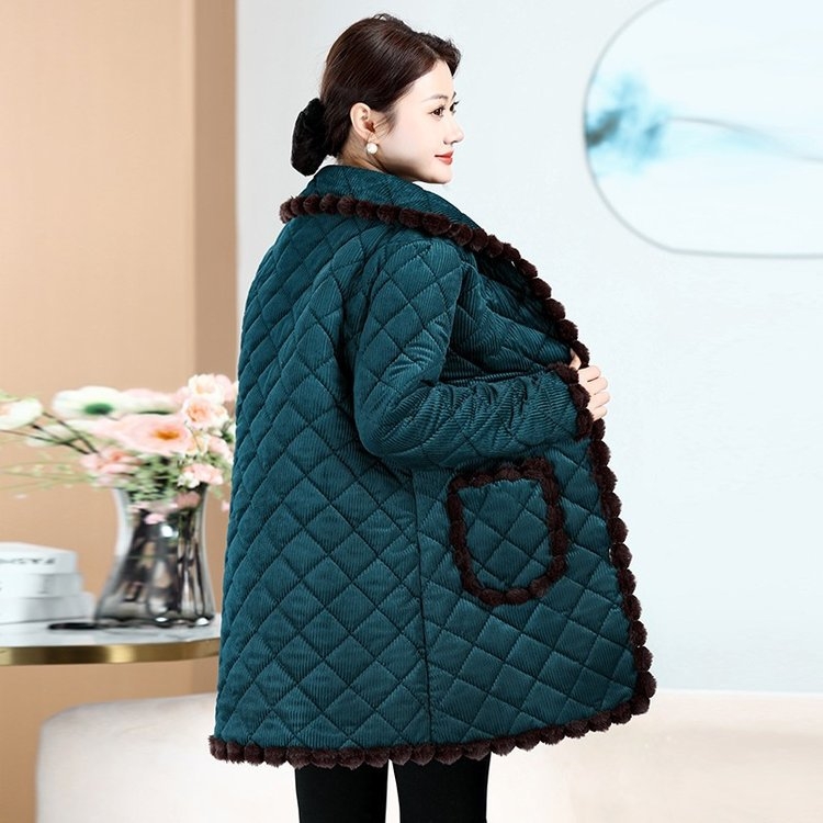 Haină de toamnă și de iarnă pentru mame, căptușită cu fleece, îngroșată, cu flori, bumbac, căptușită, plus mărime, haine de iarnă pentru femei în vârstă, haine de bumbac, căptușite, purtatoare exterioară de lungime medie, haină de bumbac, căptușită