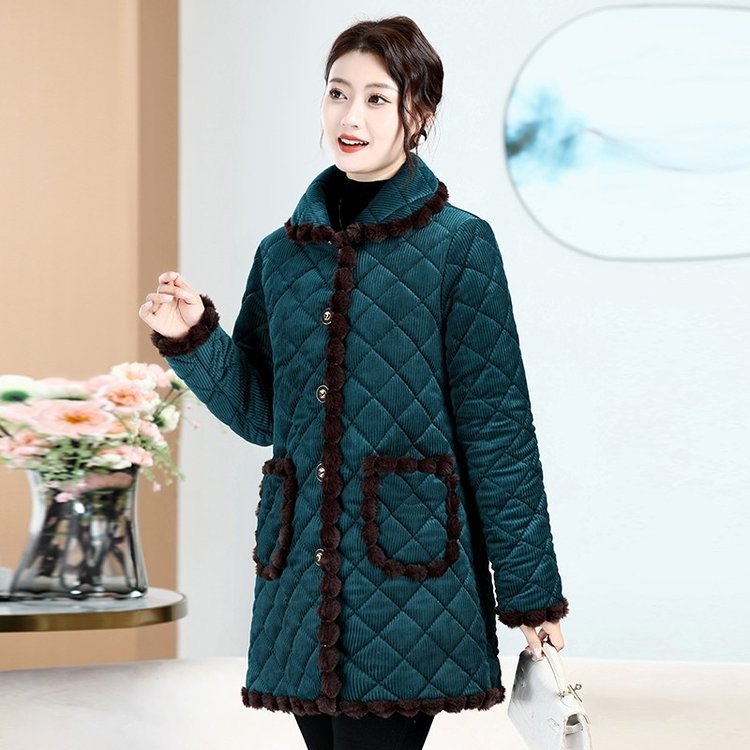 Haină de toamnă și de iarnă pentru mame, căptușită cu fleece, îngroșată, cu flori, bumbac, căptușită, plus mărime, haine de iarnă pentru femei în vârstă, haine de bumbac, căptușite, purtatoare exterioară de lungime medie, haină de bumbac, căptușită