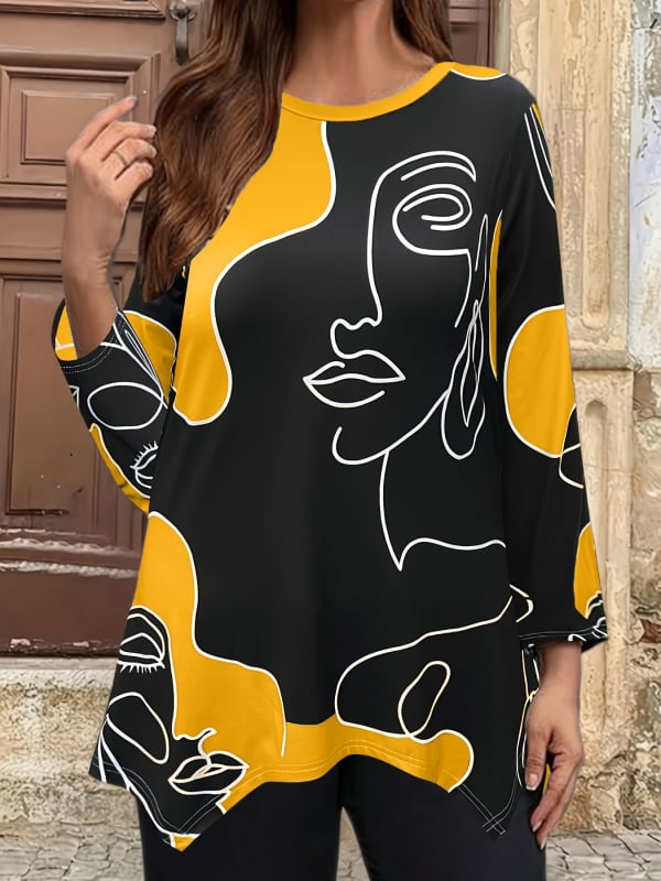 2025 Трансгранично европейско и американско облекло Amazon Print Casual Round Jacket Long Jeans Foreign Trade Fashion Plus Size Tops
