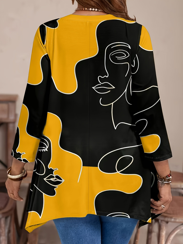 2025. gada pārrobežu Eiropas un Amerikas apģērbs Amazon apdrukāts ikdienas apaļa kakla garām piedurknēm ārējās tirdzniecības modes plus izmēra topi