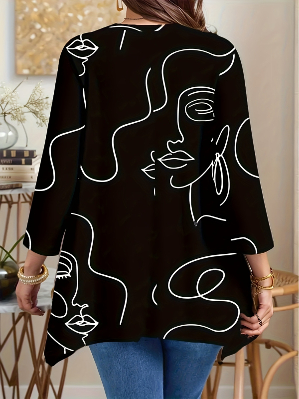 2025. gada pārrobežu Eiropas un Amerikas apģērbs Amazon apdrukāts ikdienas apaļa kakla garām piedurknēm ārējās tirdzniecības modes plus izmēra topi