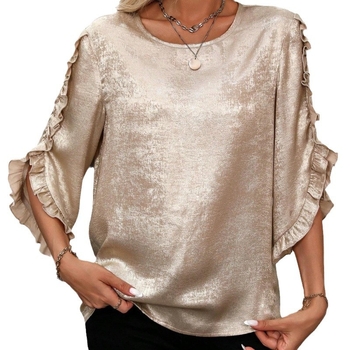 Amazoni Euroopa ja Ameerika piiriülene eksport 2025. aasta suvine lahtine vabaaja ümara kaelusega puhta värvi lootoslehe varrukatega pluus naistele lihtsas stiilis