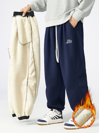 XL-6XL īpaši liela izmēra ziemas jēra flīsa ikdienas vīriešu bikses ar purngalu, īpaši lielas, brīvas, plus izmēra zēniem, apaļīgiem vīriešiem