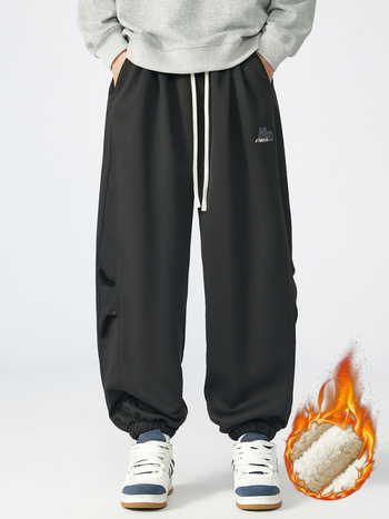 XL-6XL īpaši liela izmēra ziemas jēra flīsa ikdienas vīriešu bikses ar purngalu, īpaši lielas, brīvas, plus izmēra zēniem, apaļīgiem vīriešiem