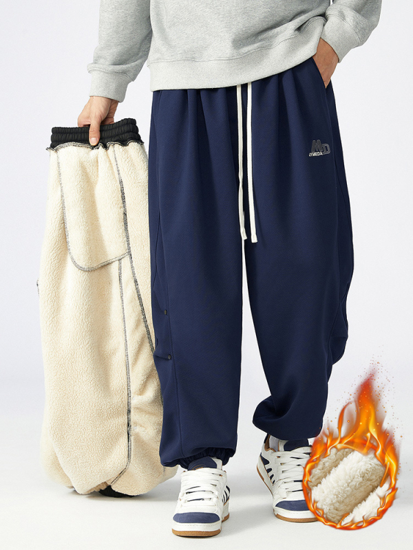 XL-6XL ypač didelių dydžių žieminės avikailio vilnos laisvalaikio kelnės vyriškos, didelių pirštų, storos, laisvos, plius dydžių berniukiškos