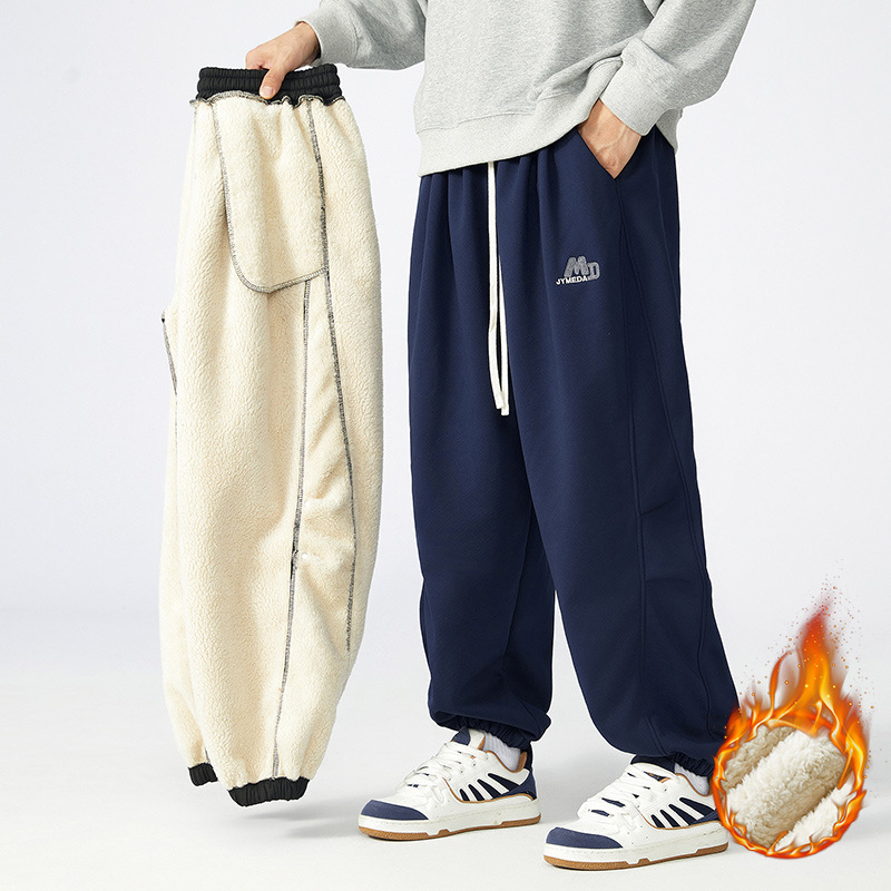 XL-6XL īpaši liela izmēra ziemas jēra flīsa ikdienas vīriešu bikses ar purngalu, īpaši lielas, brīvas, plus izmēra zēniem, apaļīgiem vīriešiem