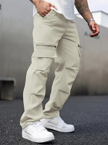 Vīriešu ikdienas bikses ar rāvējslēdzēju, viltotām kabatām, 2025. gada sprādzienu modes tendence, taisnas bikses, pārrobežu Eiropas kods, plus izmēra