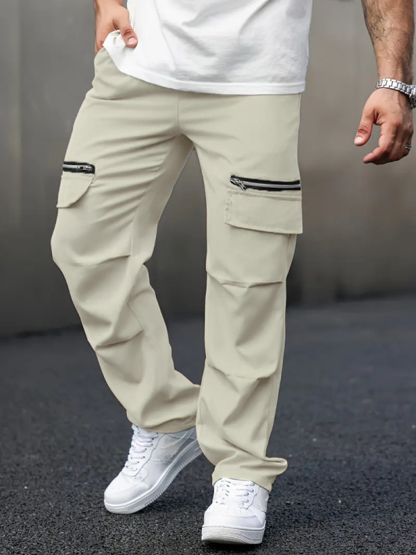 Piiriülesed Euroopa koodiga meeste pluss-suuruses vabaajapüksid lukuga, võltstaskuga disainiga 2025. aasta plahvatuste moesuundadest sirged püksid