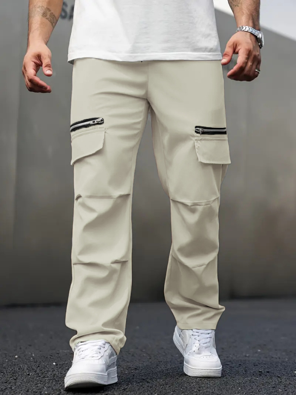 Piiriülesed Euroopa koodiga meeste pluss-suuruses vabaajapüksid lukuga, võltstaskuga disainiga 2025. aasta plahvatuste moesuundadest sirged püksid