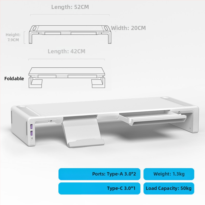 Oimaster Monitor Ανυψωμένη επέκταση USB Πτυσσόμενος υπολογιστής, επιτραπέζιος χώρος αποθήκευσης, ανυψωμένη βάση στήριξης