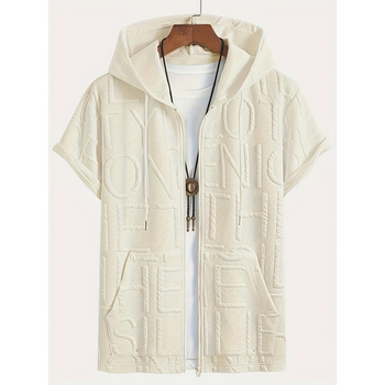 Δημοφιλές ανδρικό κοντομάνικο μπλουζάκι με κουκούλα και στάμπα γράμματα, σε στυλ ζακάρ, σε διασυνοριακό στιλ, για άνδρες, σε ευρωπαϊκό και αμερικανικό στιλ