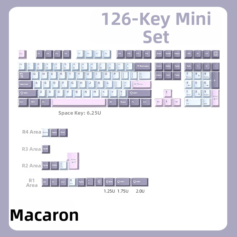 Krytka kláves Cloud Lake Spades Q Macaron, trojfarebná, malá, kompletná sada 126 klávesov, PBT materiál, dvojfarebné vstrekovanie, odolné voči opotrebovaniu a trvácne