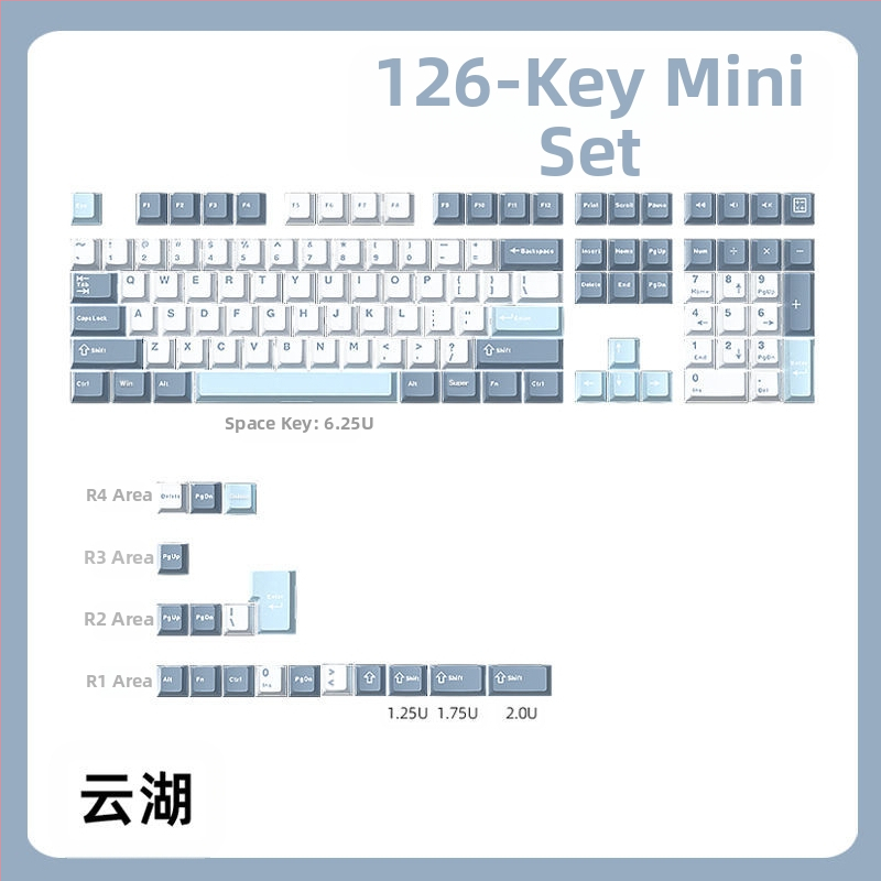 Cloud Lake'i labidaga Q Macaron kolmevärviline võtmekate, väike, täiskomplekt 126 võtit, PBT materjalist, kahevärviline sissepritse, kulumiskindel ja vastupidav
