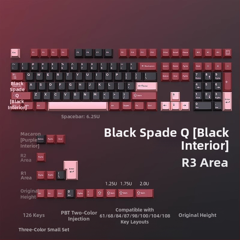 Cloud Lake'i labidaga Q Macaron kolmevärviline võtmekate, väike, täiskomplekt 126 võtit, PBT materjalist, kahevärviline sissepritse, kulumiskindel ja vastupidav