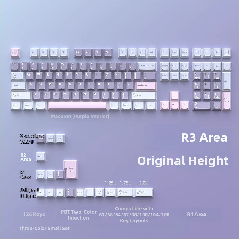 Cloud Lake'i labidaga Q Macaron kolmevärviline võtmekate, väike, täiskomplekt 126 võtit, PBT materjalist, kahevärviline sissepritse, kulumiskindel ja vastupidav