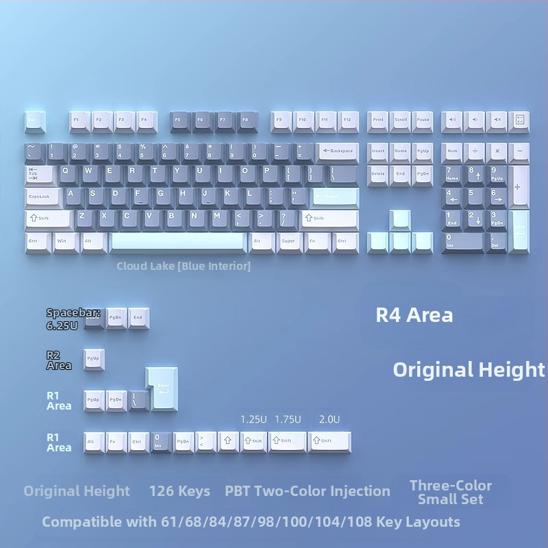 Cloud Lake'i labidaga Q Macaron kolmevärviline võtmekate, väike, täiskomplekt 126 võtit, PBT materjalist, kahevärviline sissepritse, kulumiskindel ja vastupidav