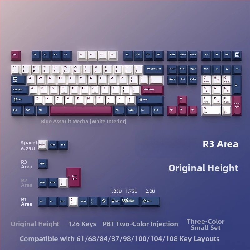 Cloud Lake'i labidaga Q Macaron kolmevärviline võtmekate, väike, täiskomplekt 126 võtit, PBT materjalist, kahevärviline sissepritse, kulumiskindel ja vastupidav