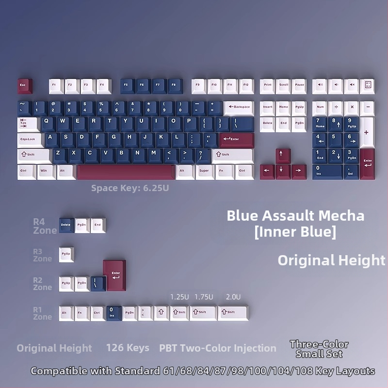 Cloud Lake'i labidaga Q Macaron kolmevärviline võtmekate, väike, täiskomplekt 126 võtit, PBT materjalist, kahevärviline sissepritse, kulumiskindel ja vastupidav