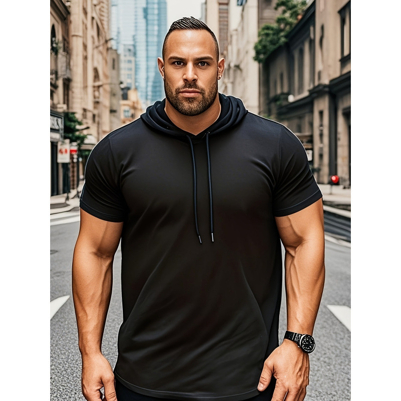 2025. aasta Euroopa ja Ameerika piiriülesed meeste T-särgid, kapuutsiga lühikeste varrukatega T-särgid, trendikad kapuutsiga dressipluusid, poolvarrukatega lühikeste varrukatega T-särgid