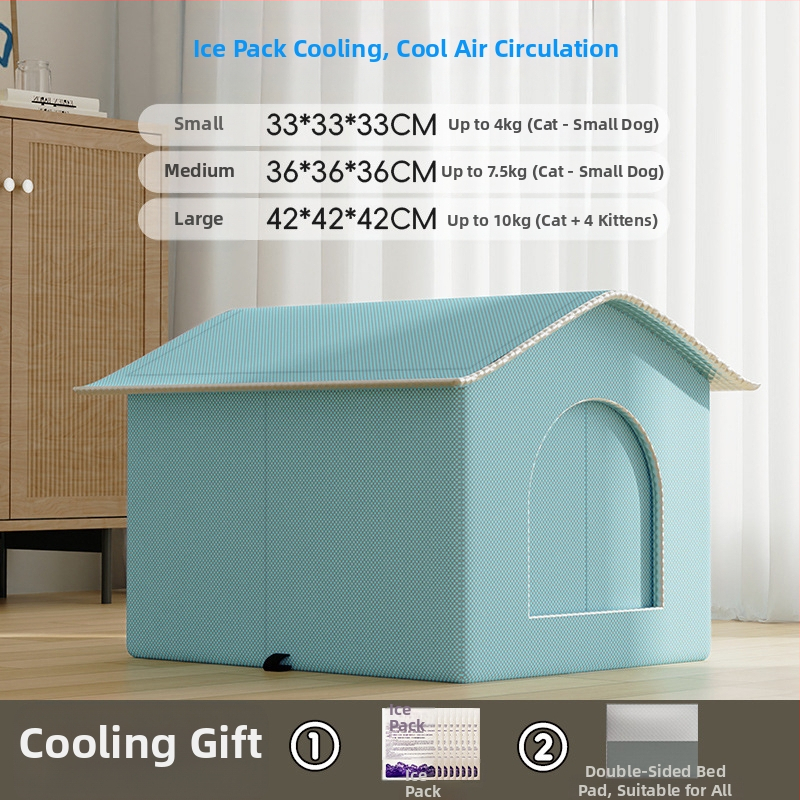 Kassile mõeldud konditsioneeriga majakassipesa, suvine jahutav majakass, suvine lemmikloom, nelja aastaaja universaalne iglu, väikese koera magamiskott