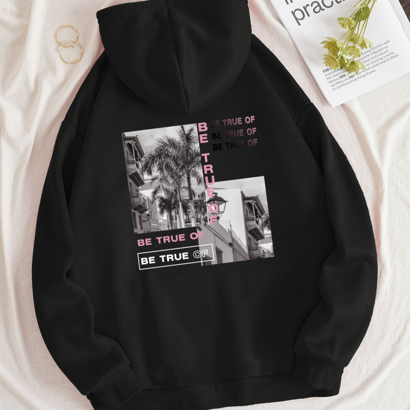 Piiriülese Euroopa ja Ameerika mustriga trükitud kotiga kapuutsiga dressipluus