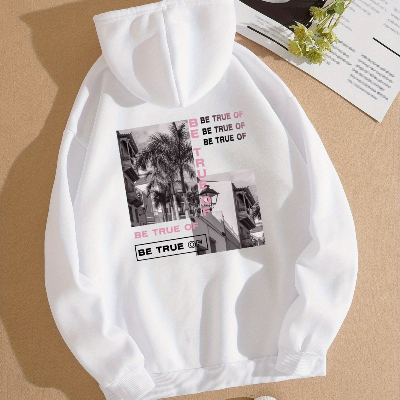 Piiriülese Euroopa ja Ameerika mustriga trükitud kotiga kapuutsiga dressipluus