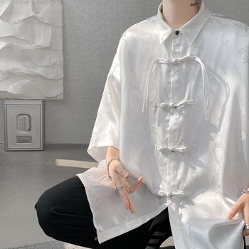 Мъжка риза XL-M, екстра голям размер, ново сатенено яке с китайски дракон и феникс и пет ръкава, ацетат