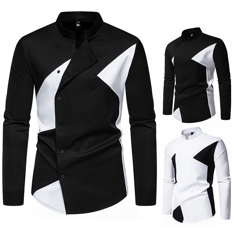 Amazon 2024 uus meeste kontrastvärvi disainiga Henry kraega pikkade varrukatega särk, meeste vabaaja pluss-suuruses särk, meeste jope