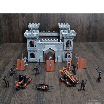 Viduramžių pilis, senovės kareivis, karas, piktadarys, surinktas „Stickman“ modelio rinkinys, vaikų žaislai vyrams