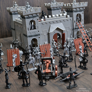 Viduramžių pilis, senovės kareivis, karas, piktadarys, surinktas „Stickman“ modelio rinkinys, vaikų žaislai vyrams