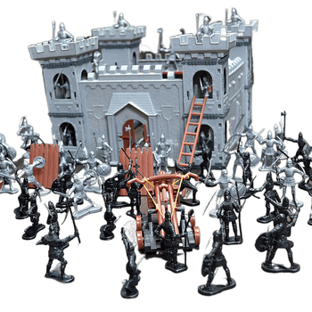 Viduramžių pilis, senovės kareivis, karas, piktadarys, surinktas „Stickman“ modelio rinkinys, vaikų žaislai vyrams