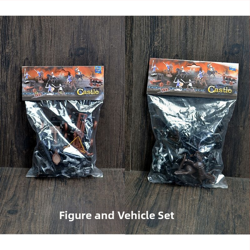 Viduramžių pilis, senovės kareivis, karas, piktadarys, surinktas „Stickman“ modelio rinkinys, vaikų žaislai vyrams