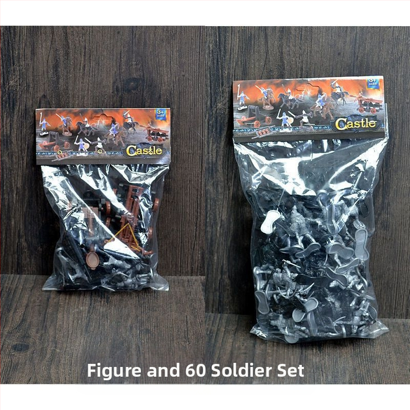 Viduramžių pilis, senovės kareivis, karas, piktadarys, surinktas „Stickman“ modelio rinkinys, vaikų žaislai vyrams