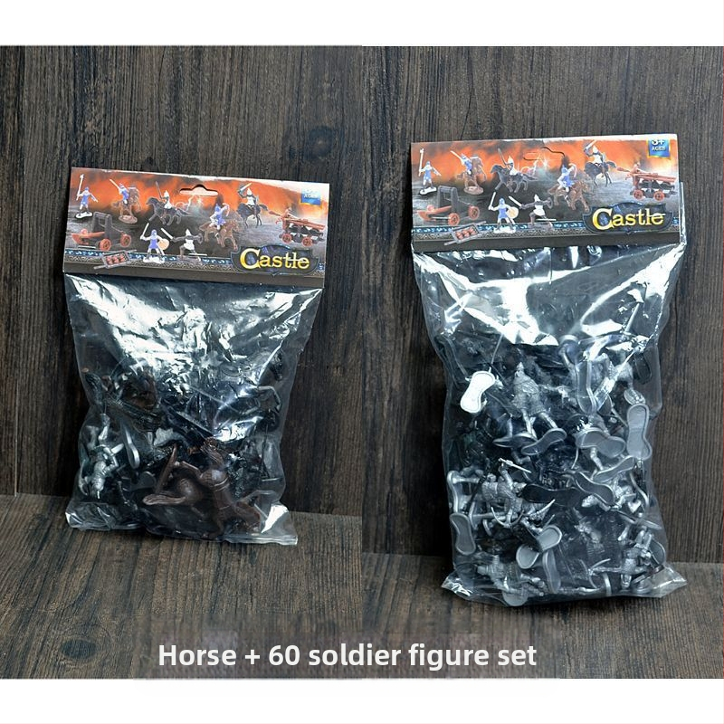 Viduramžių pilis, senovės kareivis, karas, piktadarys, surinktas „Stickman“ modelio rinkinys, vaikų žaislai vyrams