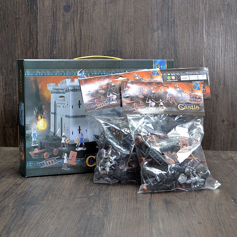 Viduramžių pilis, senovės kareivis, karas, piktadarys, surinktas „Stickman“ modelio rinkinys, vaikų žaislai vyrams