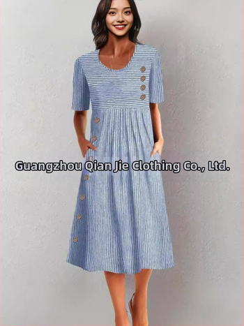 2024. aasta Euroopa ja Ameerika pluss-suuruses uus naiste Amazonist trükitud taskunööpidega kleit