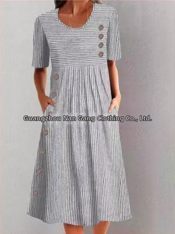 2024. aasta Euroopa ja Ameerika pluss-suuruses uus naiste Amazonist trükitud taskunööpidega kleit