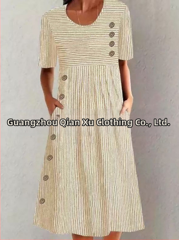 2024. aasta Euroopa ja Ameerika pluss-suuruses uus naiste Amazonist trükitud taskunööpidega kleit