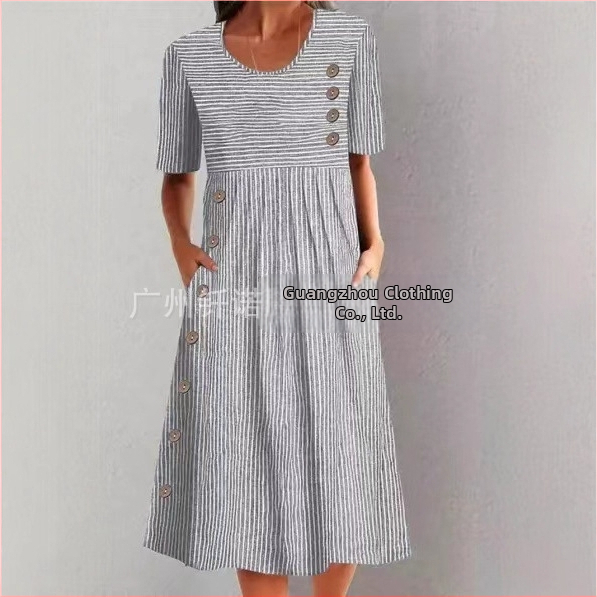 2024. aasta Euroopa ja Ameerika pluss-suuruses uus naiste Amazonist trükitud taskunööpidega kleit